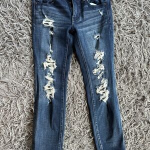 American Eagle Outfitters Distressed Dark Blue Skinny Jeans